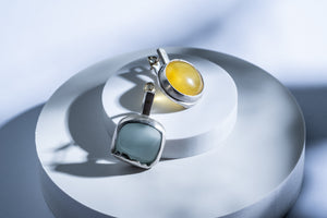 Silver earrings with aquamarine & amber "Sun & Sky"