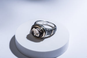 Silver ring with gold details & smoky quartz