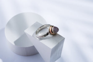 Silver ring with gold details pink quartz & sapphire