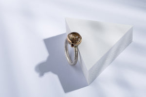 Silver ring with gold details rutile quartz & sapphire