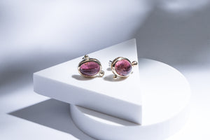 Silver earrings with gold details & pink tourmaline stone