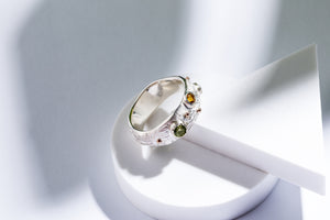 Silver gold ring with citrine & topaz stones