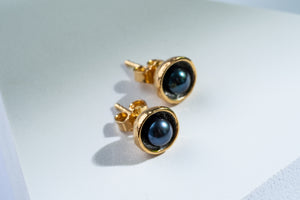 Silver gold plated earrings with black pearls