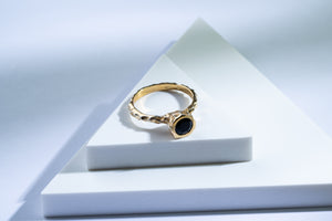 Silver gold plated ring with iolite stone