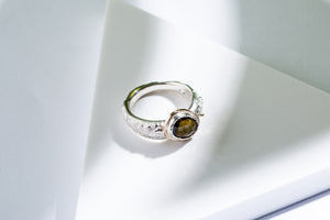 Silver gold ring with tourmaline stone