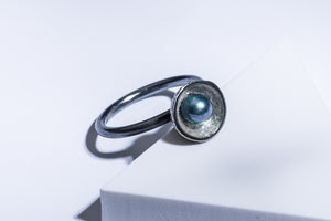 Blackened silver ring with akoya pearl