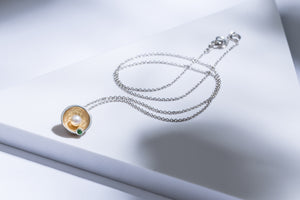 Silver gold plated pendant with tsavorite stone & pearl