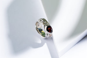 Silver gold ring with garnet & topaz stone