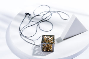 Blackened silver gold plated pendant with silver chain "Cube"